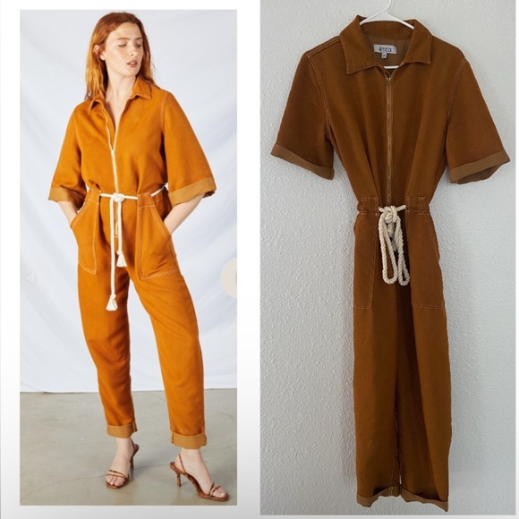 Etica Pants - ETICA AMELIA FLIGHTSUIT - BURNT TURMERIC Brown Jumpsuit with Rope Belt